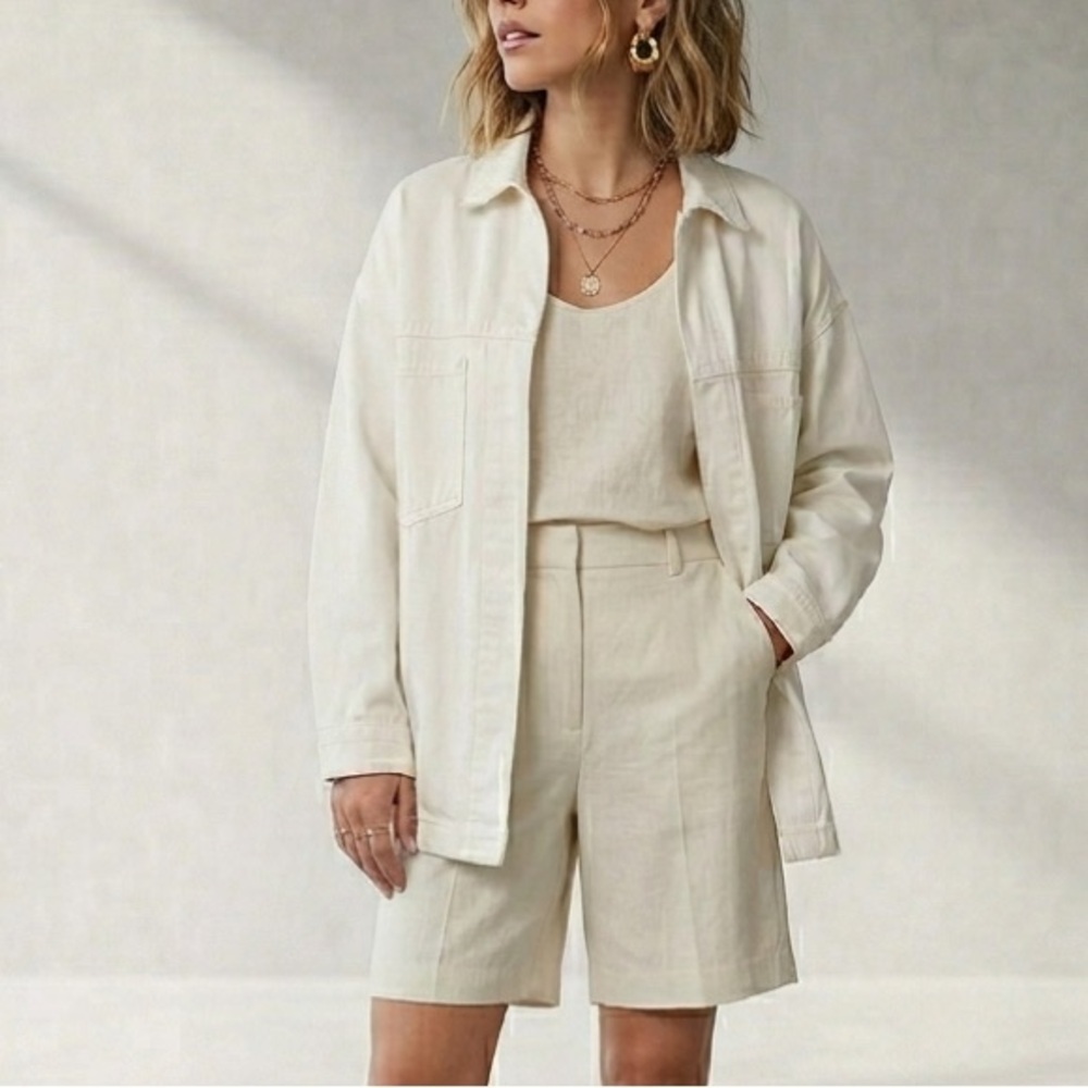 Stradivarius White Denim Overshirt - Size XS